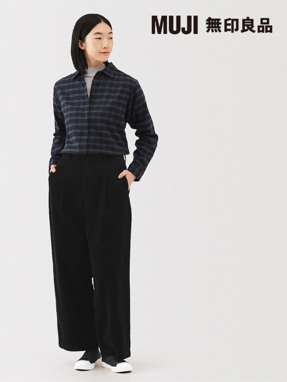MUJI Women’s Kapok Cotton Blend Corduroy Pleated Wide Pants (Asia Size M U.S. S)